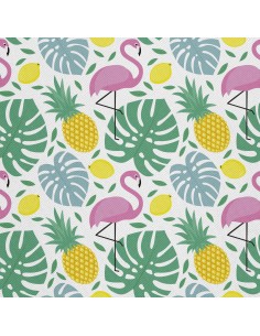 OUTDOOR DEKOSTOFFE OXFORD - Motiv Ananas Palme Flamingo I DX141