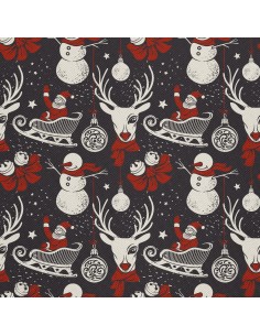 OUTDOOR DEKOSTOFFE OXFORD - Motiv Winter Weihnachten Schlitten Schneemänner I DX146