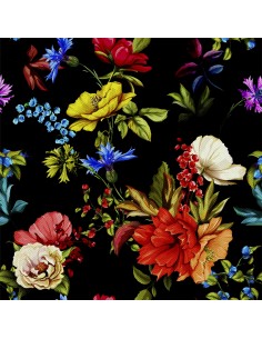 OUTDOOR DEKOSTOFFE OXFORD - Motiv Blumen gemalt auf schwarzem Hintergrund I DX171