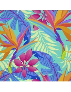 OUTDOOR DEKOSTOFFE OXFORD - Motiv Blätter blauer Hintergrund I DX178