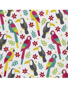 OUTDOOR DEKOSTOFFE OXFORD - Motiv Papageien Tukane Blumen I DX195