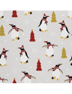 OUTDOOR DEKOSTOFFE OXFORD - Motiv Pinguine Weihnachtsbäume I DX242