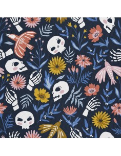 OUTDOOR DEKOSTOFFE OXFORD - Motiv Skelette in Blumen I DX271