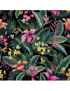 OUTDOOR DEKOSTOFFE OXFORD - Motiv rosafarbene tropische Blumen I DX273