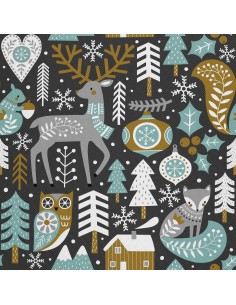 OUTDOOR DEKOSTOFFE OXFORD - Motiv Waldtiere im Winter I DX274