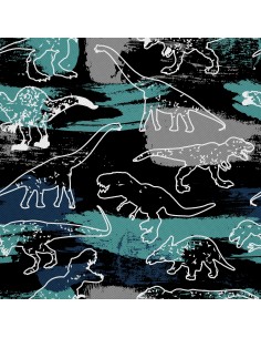 OUTDOOR DEKOSTOFFE OXFORD - Motiv Umrisse von Dinosauriern I DX280