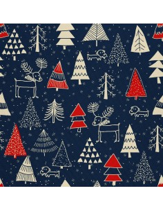 OUTDOOR DEKOSTOFFE OXFORD - Motiv Weihnachtsbäume im Winter I DX281
