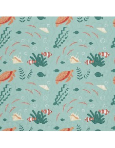 OUTDOOR DEKOSTOFFE OXFORD - Motiv Schildkröten Fische Muscheln I DX311