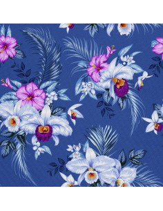 OUTDOOR DEKOSTOFFE OXFORD - Motiv Blumensträuße auf blauem I DX327
