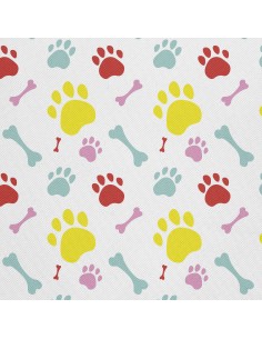 OUTDOOR DEKOSTOFFE OXFORD - Motiv bunte Pfoten und Knochen I DX367