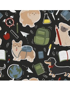 OUTDOOR DEKOSTOFFE OXFORD - Motiv Schulmaterial und Hunde I DX384