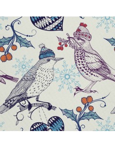 OUTDOOR DEKOSTOFFE OXFORD - Motiv Vögel im Winter I DX395