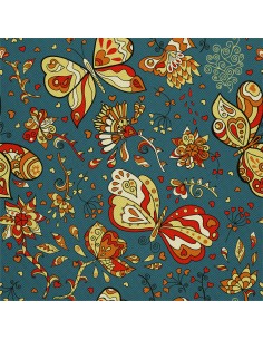 OUTDOOR DEKOSTOFFE OXFORD - Motiv abstrakte Blumen und Schmetterlinge I DX400