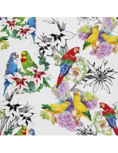 OUTDOOR DEKOSTOFFE OXFORD - Motiv gemalte Blumen und Papageien I DX405
