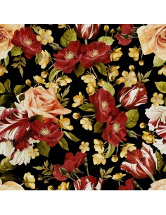 OUTDOOR DEKOSTOFFE OXFORD - Motiv Rosen und Tulpen I DX408
