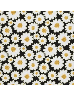 OUTDOOR DEKOSTOFFE OXFORD - Motiv Gänseblümchen auf Schwarz I DX422