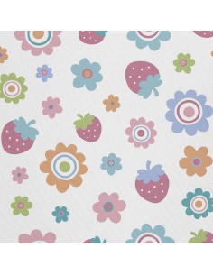 OUTDOOR DEKOSTOFFE OXFORD - Motiv Erdbeeren und Blumen I DX430