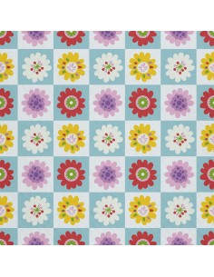 OUTDOOR DEKOSTOFFE OXFORD - Motiv Retro-Blumen auf Quadraten I DX443