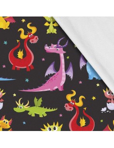 Softshell Stoff Polyester Zum Nähen- Motiv Drachen I SDX916