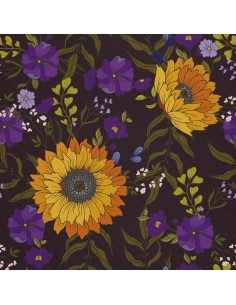 OUTDOOR DEKOSTOFFE OXFORD - Motiv Sonnenblumen und lila Blumen I DX556