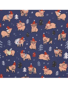 OUTDOOR DEKOSTOFFE OXFORD - Motiv Weihnachtsschweine I DX560