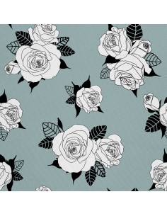 OUTDOOR DEKOSTOFFE OXFORD - Motiv Rosen mit schwarzen Blättern I DX564