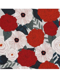 OUTDOOR DEKOSTOFFE OXFORD - Motiv weiße und rote Blüten I DX569