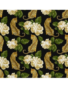 OUTDOOR DEKOSTOFFE OXFORD - Motiv Leopard und Rosen I DX573