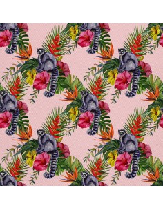 OUTDOOR DEKOSTOFFE OXFORD - Motiv Lemur auf Blumen I DX598