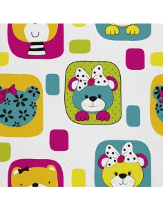 OUTDOOR DEKOSTOFFE OXFORD - Motiv Teddybär und Quadrate I DX635
