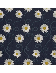 OUTDOOR DEKOSTOFFE OXFORD - Motiv Gänseblümchen auf marineblauem I DX638