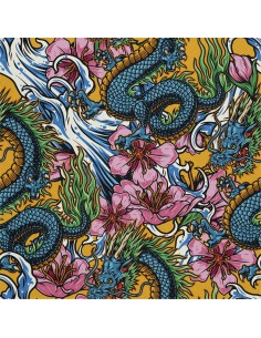 OUTDOOR DEKOSTOFFE OXFORD - Motiv Drache und Sakura I DX639
