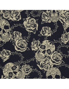 OUTDOOR DEKOSTOFFE OXFORD - Motiv Totenköpfe und Rosen mit Dornen 2 I DX647