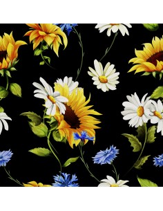 OUTDOOR DEKOSTOFFE OXFORD - Motiv Blumen auf schwarzem I DX490
