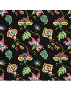 OUTDOOR DEKOSTOFFE OXFORD - Motiv Fantasy-Blumen auf schwarzem I DX495