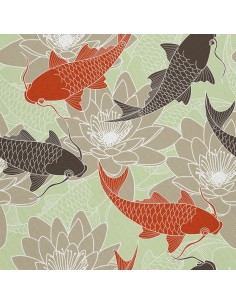 OUTDOOR DEKOSTOFFE OXFORD - Motiv Lotus und Karpfen