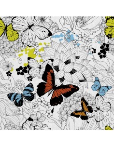 OUTDOOR DEKOSTOFFE OXFORD - Motiv Schmetterlinge mit Blumen