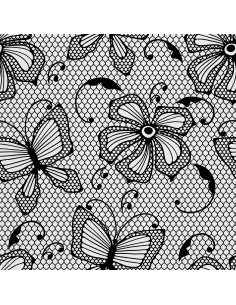 OUTDOOR DEKOSTOFFE OXFORD - Motiv Spitze mit Schmetterlingen und Blumen