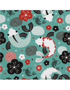 OUTDOOR DEKOSTOFFE OXFORD - Motiv asiatischer Fisch
