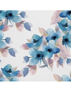 OUTDOOR DEKOSTOFFE OXFORD - Motiv blaue Blumen Aquarell