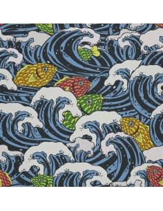 OUTDOOR DEKOSTOFFE OXFORD - Motiv Meereswelle Fisch