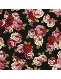 OUTDOOR DEKOSTOFFE OXFORD - Motiv Rosen auf schwarzem
