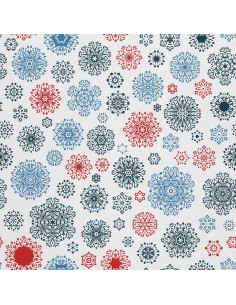 OUTDOOR DEKOSTOFFE OXFORD - Motiv rote und blaue Schneeflocken