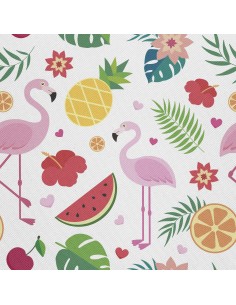 OUTDOOR DEKOSTOFFE OXFORD - Motiv Flamingo Früchte Blumen