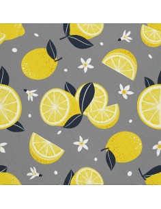 OUTDOOR DEKOSTOFFE OXFORD - Motiv Zitronen auf grauem