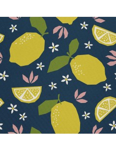 OUTDOOR DEKOSTOFFE OXFORD - Motiv Zitronen und kleine Blumen