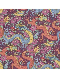 OUTDOOR DEKOSTOFFE OXFORD - Motiv Drachen in Blumen