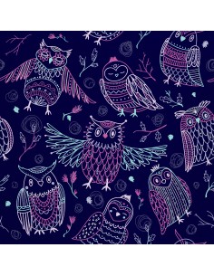 OUTDOOR DEKOSTOFFE OXFORD - Motiv Eulen im Boho-Stil