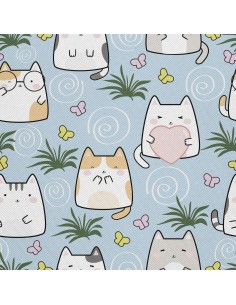 OUTDOOR DEKOSTOFFE OXFORD - Motiv süße kawaii katzen