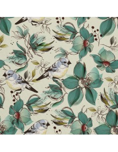 OUTDOOR DEKOSTOFFE OXFORD - Motiv Vögel zwischen Blumen